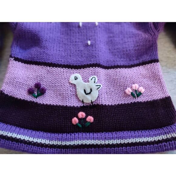PERUVIAN HAND KNIT PATCHWORK HOODED ZIP UP PURPLE PINK SWEATER NWT - Picture 6 of 7